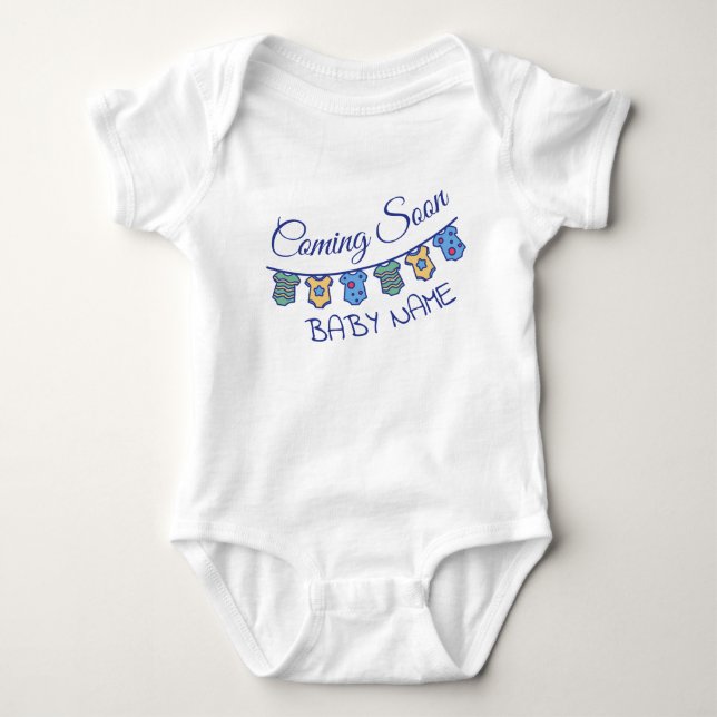 Bald wird das Baby der Schwangerschaft bekannt geg Strampler (Vorderseite)