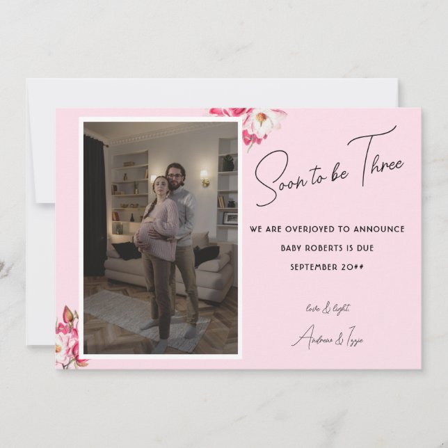 Bald wird drei Foto Schwangerschaft Ankündigung (Vorderseite)