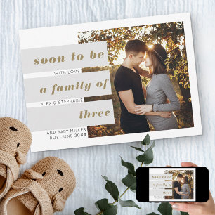 Bald wird Foto Text Block Overlap Schwangerschaft Ankündigung