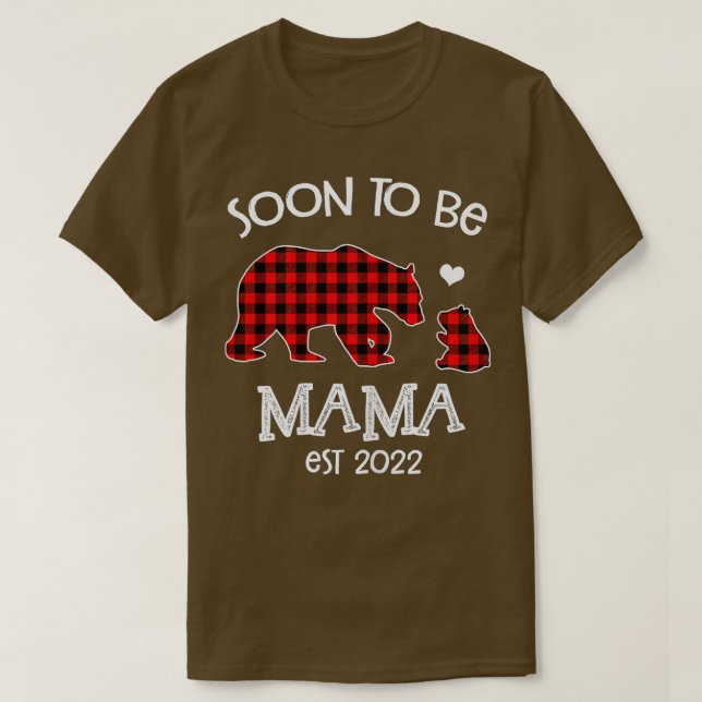 Bald wird Mama est 2022 karierter roter Bär T-Shirt (Design vorne)