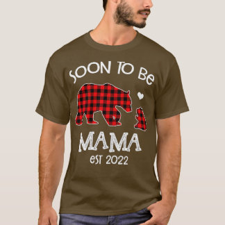 Bald wird Mama est 2022 karierter roter Bär T-Shirt