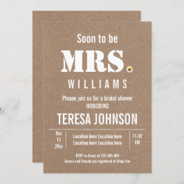 Bald wird Mrs. kraft paper wedding Brautparty Einladung