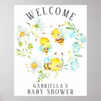 Bald zu Bee Family of 3 Bee Baby Shower Poster