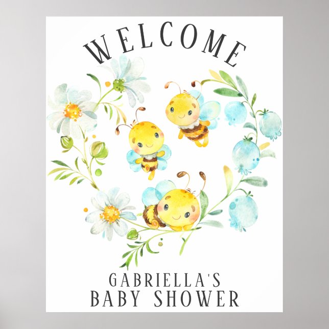 Bald zu Bee Family of 3 Bee Baby Shower Poster (Vorne)