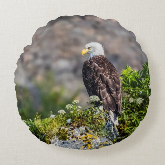 Baldadler auf dem Felsen Rundes Kissen (Vorderseite)