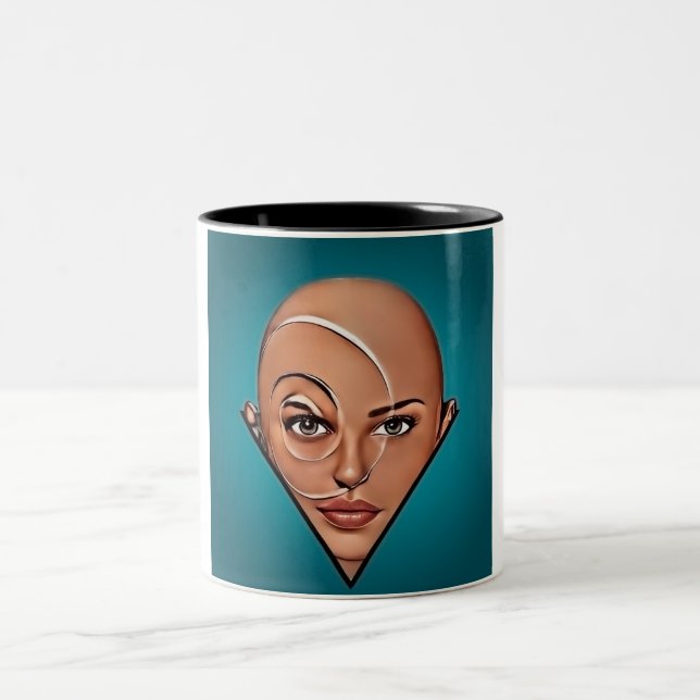 Balde Frau. Moderne Kunst Zweifarbige Tasse (Mittel)