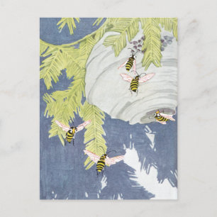 Baldgewehrte Hornets und ihr Papiernest Postkarte