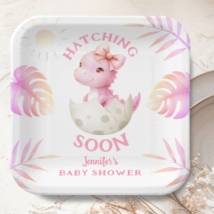 Baldig schlüpfende Dinosaurier-Baby-Party Mädchen  Pappteller