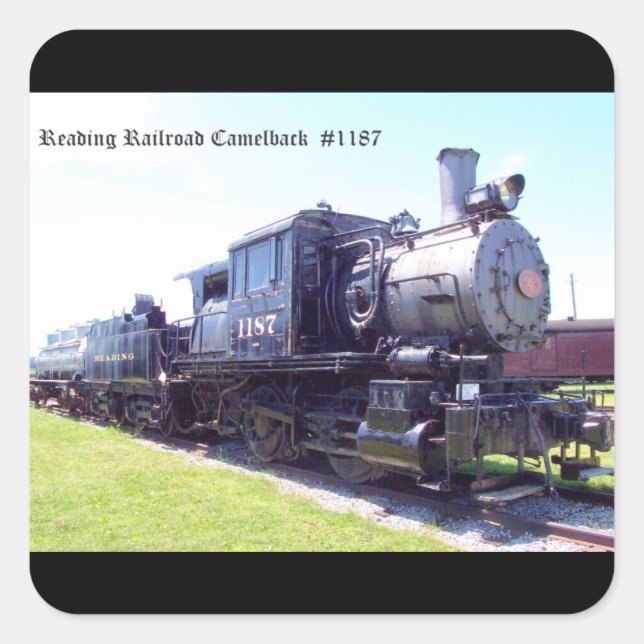 Baldwin Built Reading Railroad Camelback #1187 Quadratischer Aufkleber (Vorderseite)