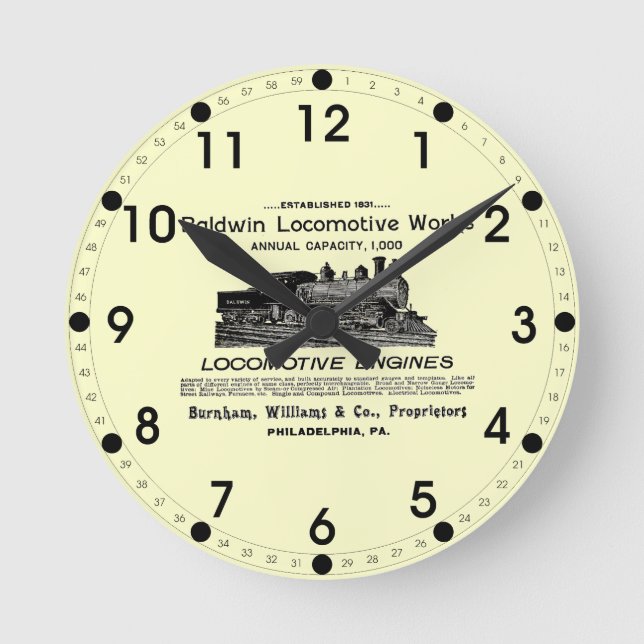 Baldwin Locomotive Works 1895 Wall Clock Runde Wanduhr (Vorderseite)
