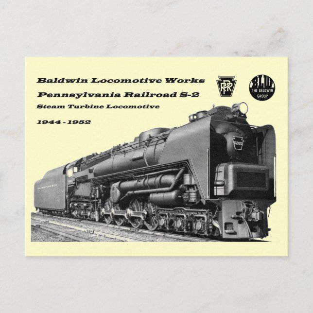 Baldwin Locomotive Works S-2 PRR Dampfturbinen Postkarte (Vorderseite)