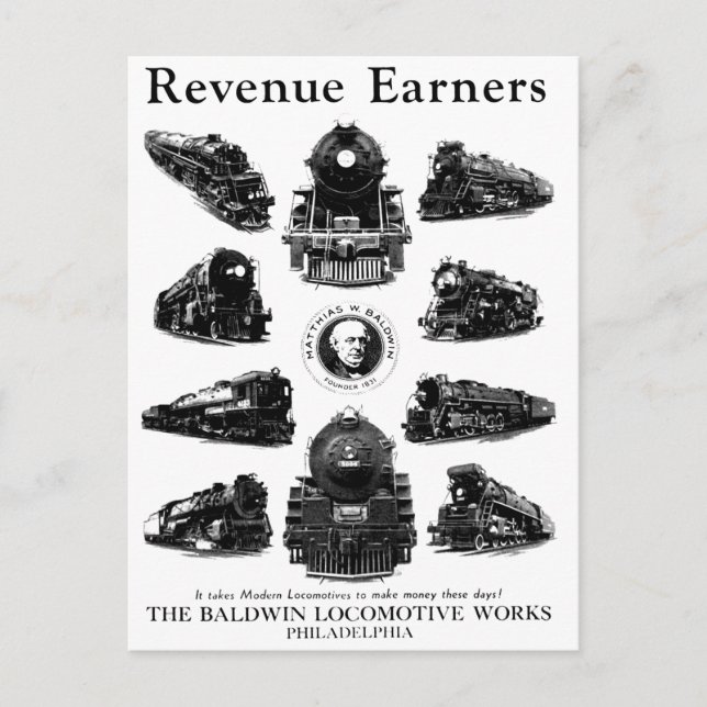 Baldwin Locomotives, Revenue Earners Postkarte (Vorderseite)