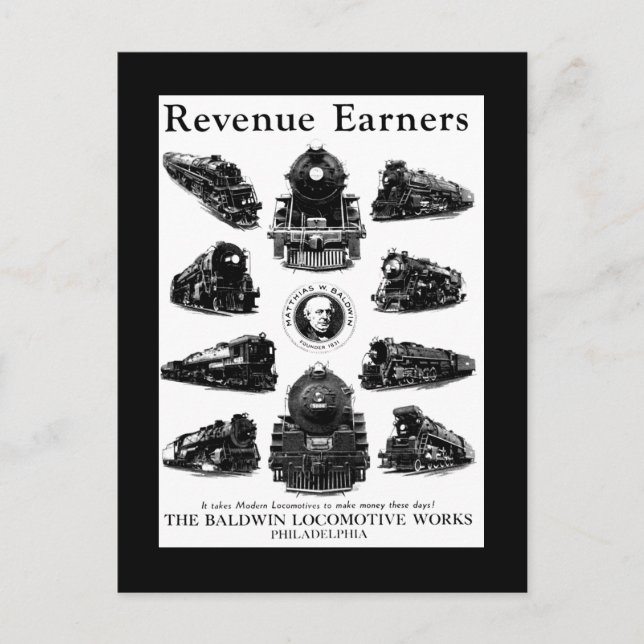 Baldwin Locomotives, Revenue Earners Postkarte (Vorderseite)