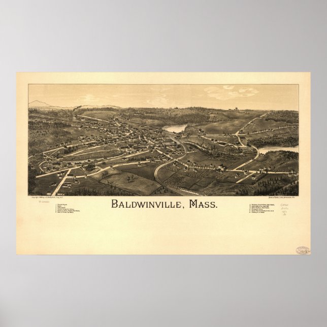 Baldwinville Mass. 1886 Antike Panoramakarte Poster (Vorne)