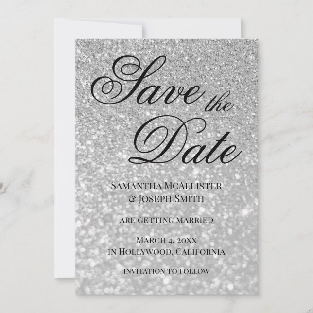 Bale Silver Bokeh Glitzer Save the Date Einladung (Vorderseite)