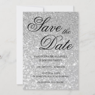 Bale Silver Bokeh Glitzer Save the Date Einladung