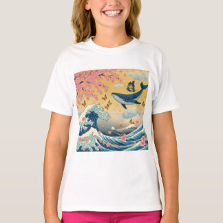 Baleia Celestial entre Cerejeiras – Arte IA T-Shirt