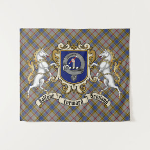 Balfour Clan Abzeichen & Unicorns w/Tartan Wandteppich