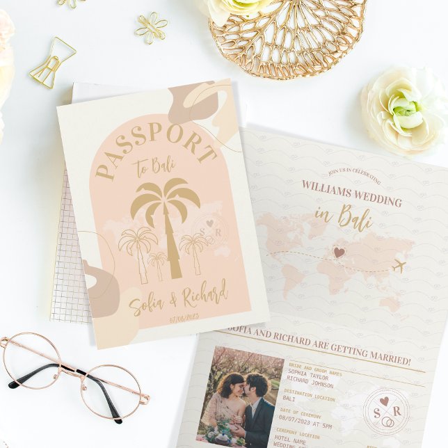 Bali Boho Wedding Reisepass - Weltkarte Einladung (Von Creator hochgeladen)