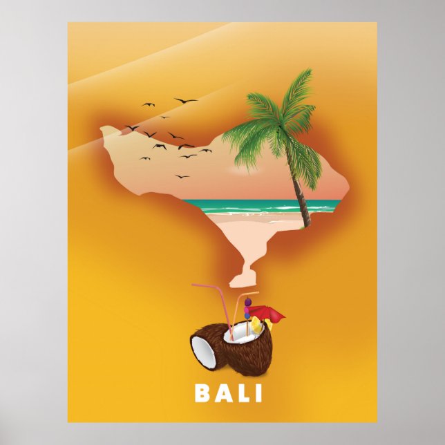 Bali illustrierte Karte Poster (Vorne)