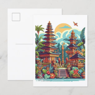 Bali Indonesia Art Vintage Travel Illustration Postkarte