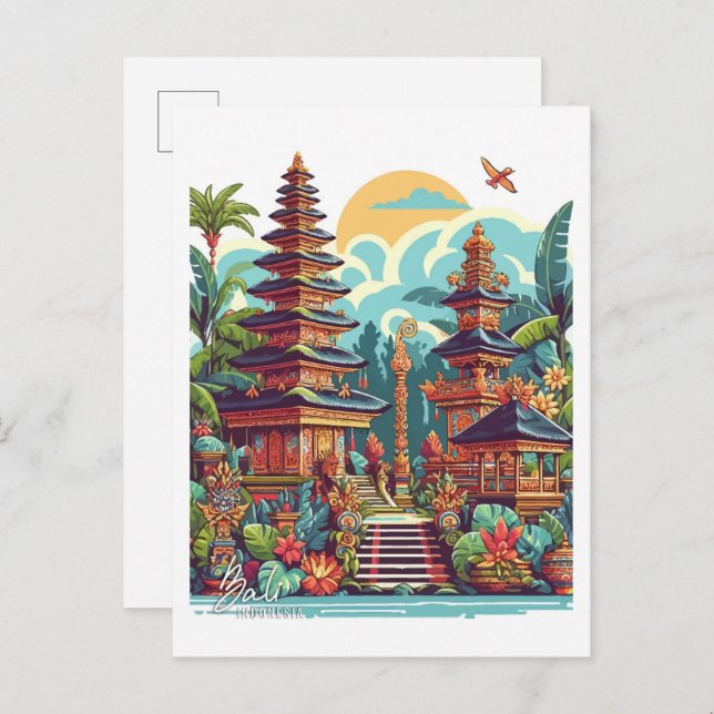 Bali Indonesia Art Vintage Travel Illustration Postkarte (Vorne/Hinten)