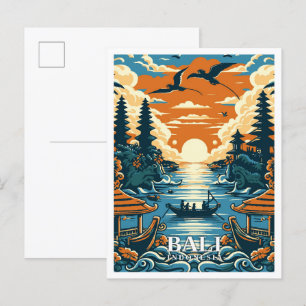 Bali Indonesia Art Vintage Travel Illustration Postkarte