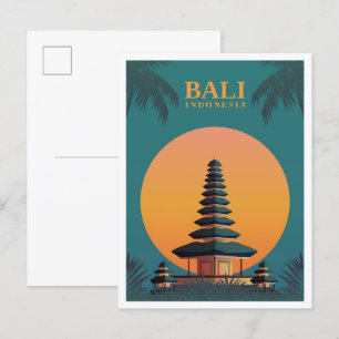 Bali Indonesia Art Vintage Travel Illustration Postkarte