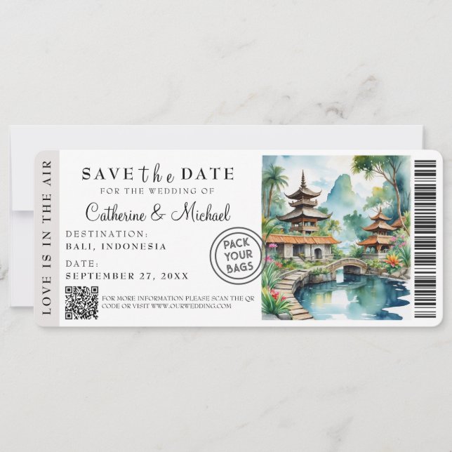 Bali Indonesia Boarding Pass Destination Save The Date (Vorderseite)