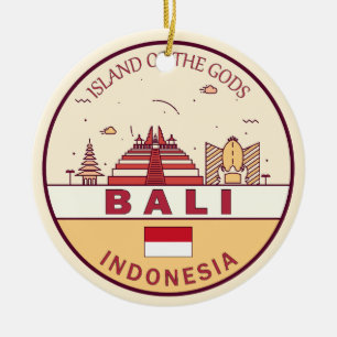 Bali Indonesia City Skyline Emblem Keramik Ornament