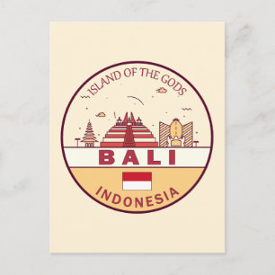 Bali Indonesia City Skyline Emblem Postkarte