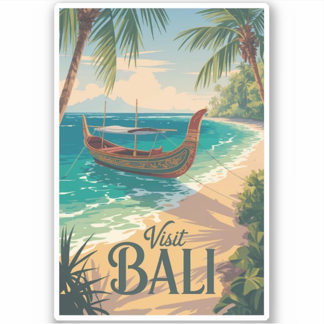Bali Indonesia Illustration Travel Art Vintage Aufkleber (Vorderseite)
