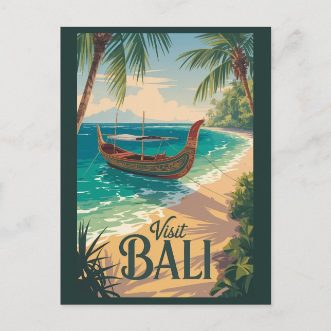 Bali Indonesia Illustration Travel Art Vintage Postkarte (Vorderseite)