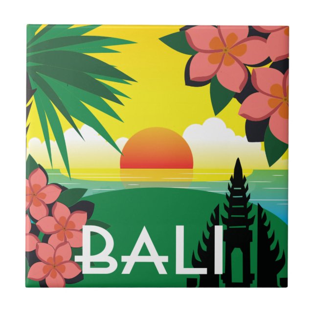 Bali Indonesia Illustration Vintager Stil Fliese (Vorderseite)