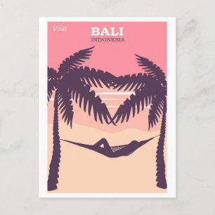 Bali Indonesia Pink Vintage Travel Poster Postkarte