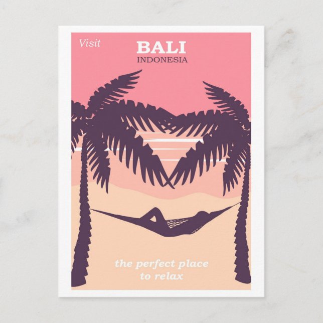 Bali Indonesia Pink Vintage Travel Poster Postkarte (Vorderseite)