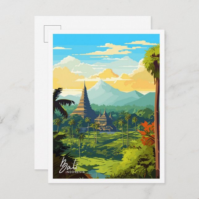 Bali Indonesia Reise Vintag Illustration Postkarte (Vorne/Hinten)