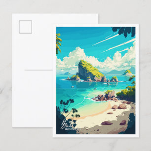 Bali Indonesia Reisen Vintag Illustration Postkarte