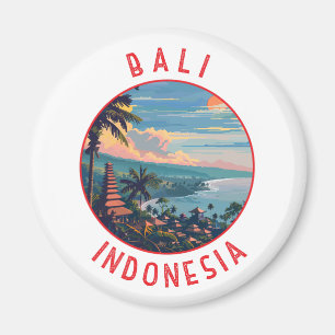 Bali Indonesia Retro Distressed Circle Magnet