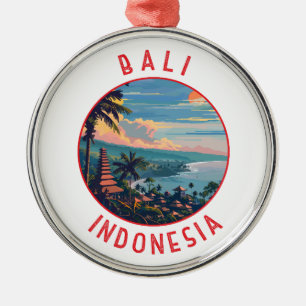 Bali Indonesia Retro Distressed Circle Ornament Aus Metall
