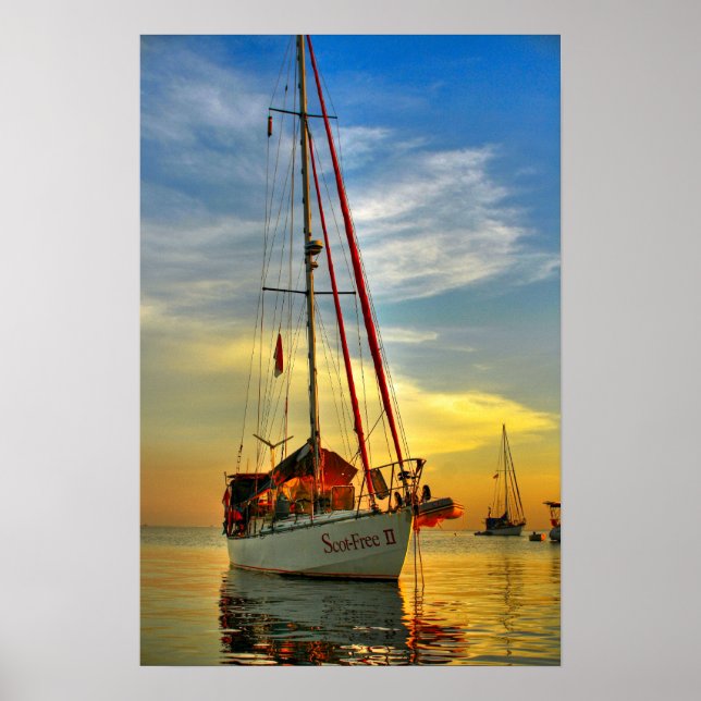 Bali indonesia Sailboat Sonnenaufgang Lovina Stran Poster (Vorne)