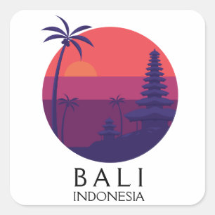 Bali Indonesia Temple Vintage Travel Quadratischer Aufkleber