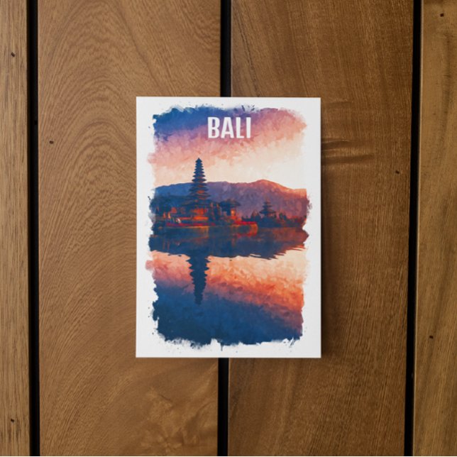 Bali Indonesia Ulun Danu Beratan Watercolor Postkarte (Bali Indonesia Travel watercolor postcard)