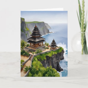 Bali Indonesia Uluwatu Temple Watercolor Karte