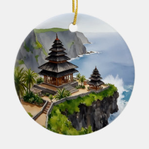 Bali Indonesia Uluwatu Temple Watercolor Keramik Ornament