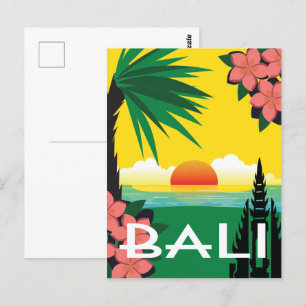 Bali Indonesia Vintage Style Illustration Postkarte