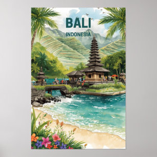 Bali Indonesien Aquarell Reise Tropisch Poster