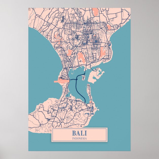 Bali - Indonesien Breezy City Map Poster (Vorne)