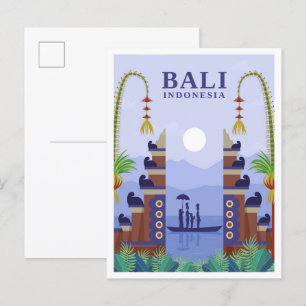 Bali Indonesien Kunst Reise Illustration Postkarte