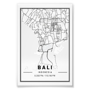 Bali - Indonesien Light City Map Fotodruck